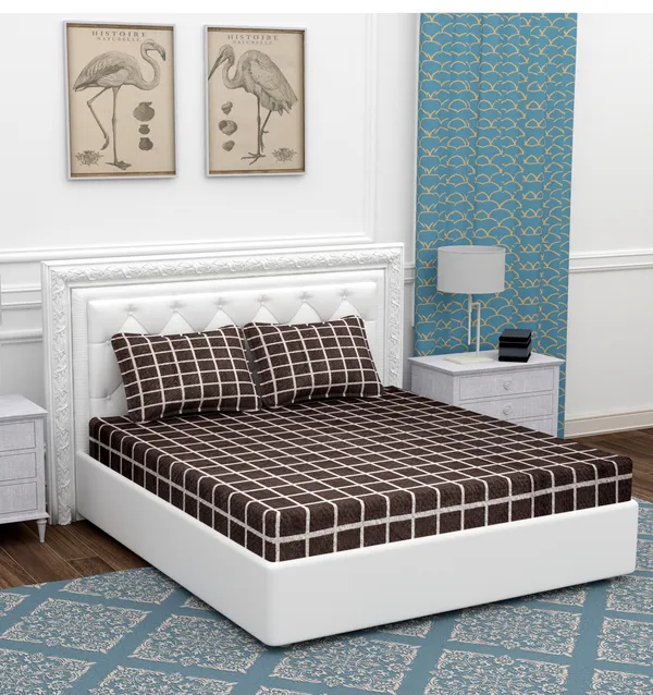 Brown_Check_Microfiber_With_1_Double_Bedsheet_|_(90*95)_&_2_Pillow_Covers_(18*28)