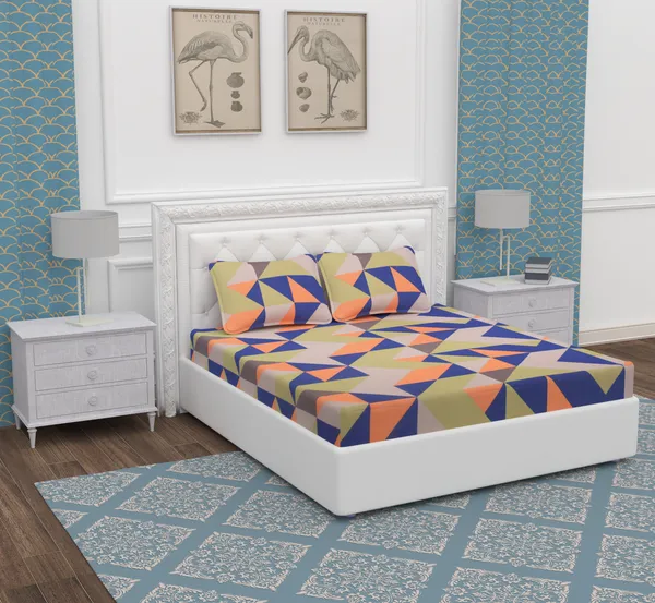 Multi_Triangle_Microfiber_With_1_Double_Bedsheet_|_(90*95)_&_2_Pillow_Covers_(18*28)