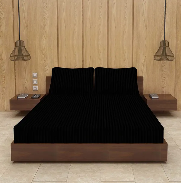 Black_Stp_Fitted_Microfiber_With_1_Double_Bedsheet_|_(72*78)_&_2_Pillow_Covers_(18*28)