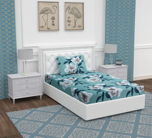 Green_Flower_Single_Microfiber_With_1_Single_Bedsheet_|_(60*90)_&_1_Pillow_Cover_(18*28)