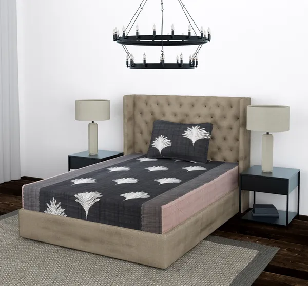 Black_Grey_Leaf_Single_Fitted_Microfiber_With_1_Single_Bedsheet_|_(36*78)_&_1_Pillow_Cover_(18*28)