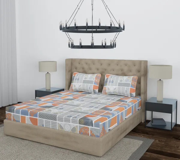 Grey_Check_Fitted_Microfiber_With_1_Double_Bedsheet_|_(72*78)_&_2_Pillow_Covers_(18*28)
