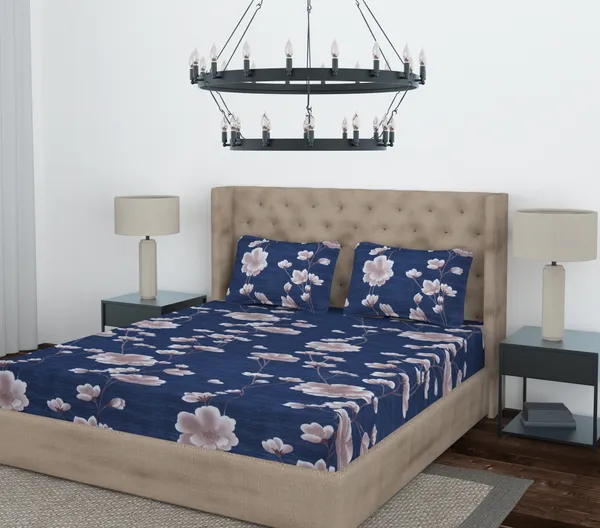 Blue_New_Flower_Fitted_Microfiber_With_1_Double_Bedsheet_|_(72*78)_&_2_Pillow_Covers_(18*28)