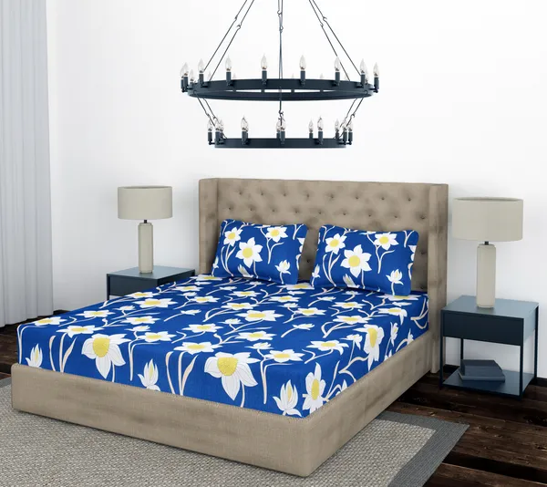 Blue_Yellow_Flower_Fitted_Microfiber_With_1_Double_Bedsheet_|_(72*78)_&_2_Pillow_Covers_(18*28)