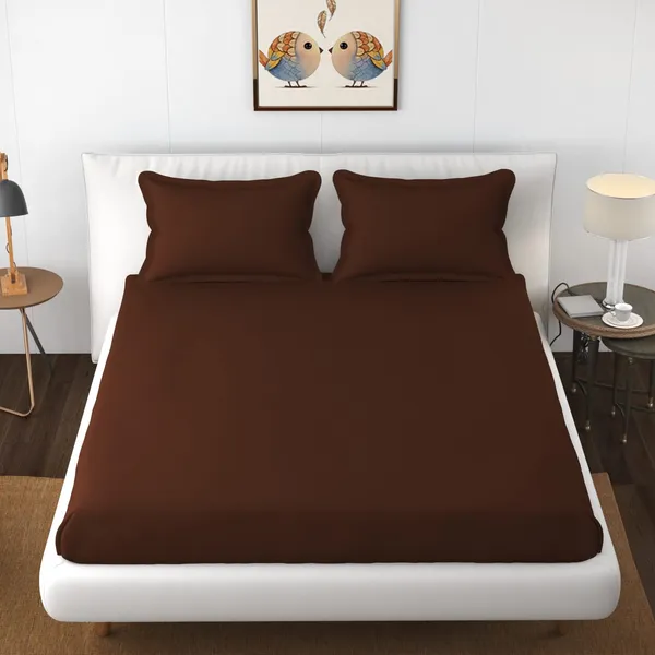Brown_Microfiber_Solid_Fitted_With_1_Double_Bedsheet_|_(72*78)_&_2_Pillow_Covers_(18*28)