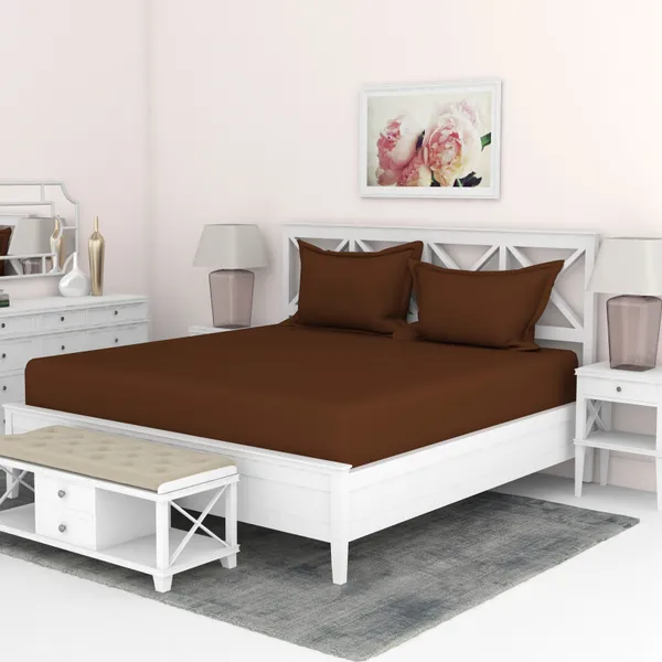 Brown_Microfiber_Solid_Fitted_With_1_Double_Bedsheet_|_(72*78)_&_2_Pillow_Covers_(18*28)