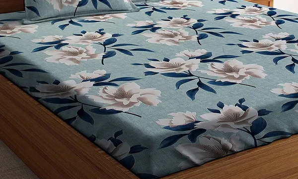 Green_Flower_Fitted_Microfiber_With_1_Double_Bedsheet_|_(72*78)_&_2_Pillow_Covers_(18*28)