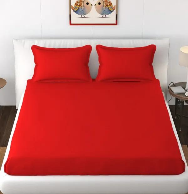 Red_Microfiber_Solid_Fitted_With_1_Double_Bedsheet_|_(72*78)_&_2_Pillow_Covers_(18*28)