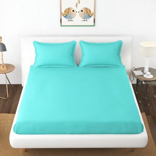 Aqua_Microfiber_Solid_Fitted_With_1_Double_Bedsheet_|_(72*78)_&_2_Pillow_Covers_(18*28)