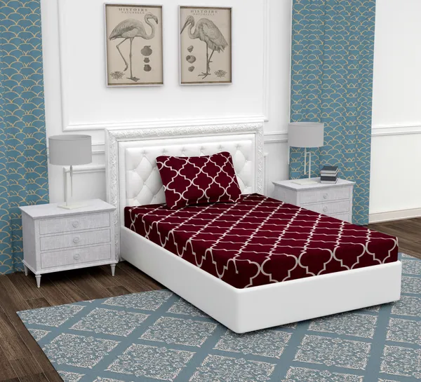 Maroon_White_Line_Single_Microfiber_With_1_Single_Bedsheet_|_(60*90)_&_1_Pillow_Cover_(18*28)