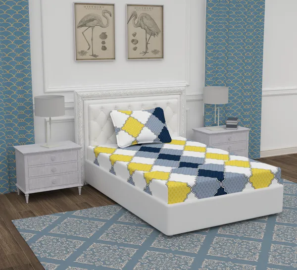 White_Yellow_Damas_Single_Microfiber_With_1_Single_Bedsheet_|_(60*90)_&_1_Pillow_Cover_(18*28)