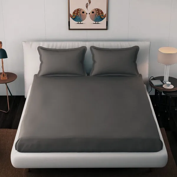 Dark_Grey_Microfiber_Solid_Fitted_With_1_Double_Bedsheet_|_(72*78)_&_2_Pillow_Covers_(18*28)