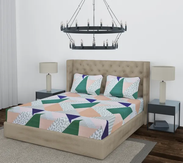 Green_Triangle_Fitted_Microfiber_With_1_Double_Bedsheet_|_(72*78)_&_2_Pillow_Covers_(18*28)