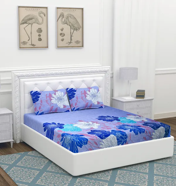 Crystal_Blue_Flower_Microfiber_With_1_Double_Bedsheet_|_(90*90)_&_2_Pillow_Covers_(18*28)