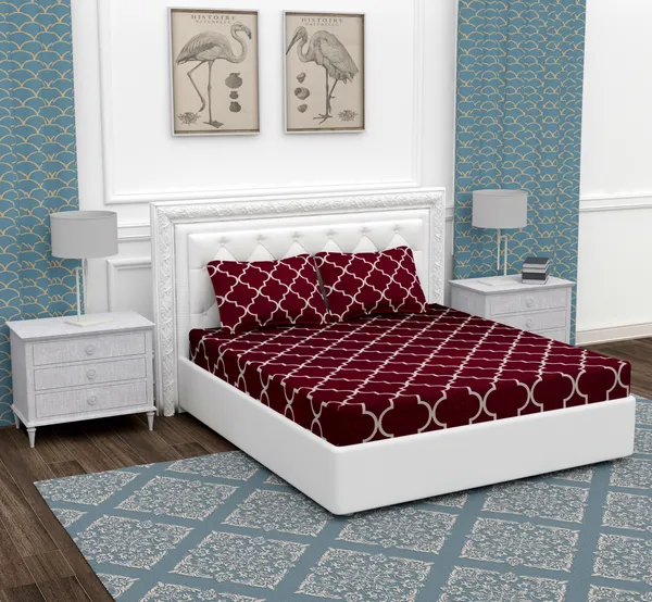 Maroon_White_Line_Microfiber_With_1_Double_Bedsheet_|_(90*95)_&_2_Pillow_Covers_(18*28)