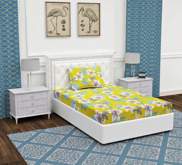 Yellow_Green_Flower_Single_Microfiber_With_1_Single_Bedsheet_|_(60*90)_&_1_Pillow_Cover_(18*28)