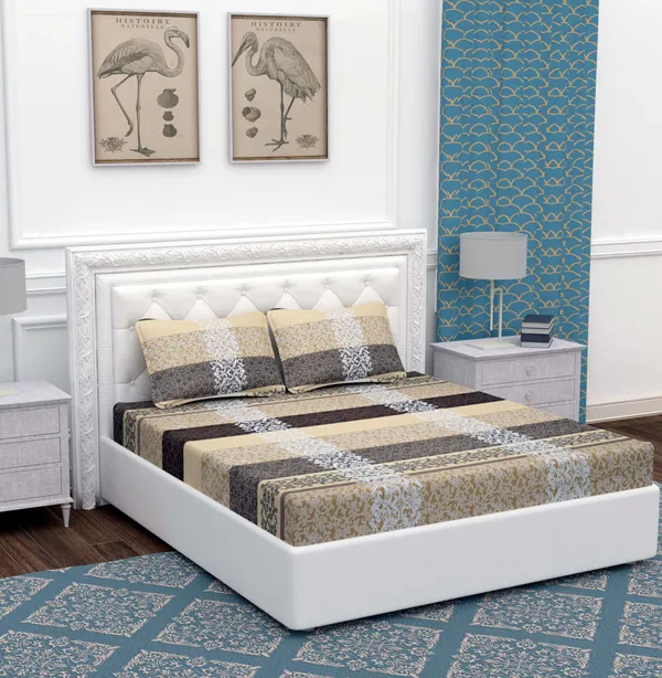 Cream_Print_Microfiber_With_1_Double_Bedsheet_|_(90*95)_&_2_Pillow_Covers_(18*28)