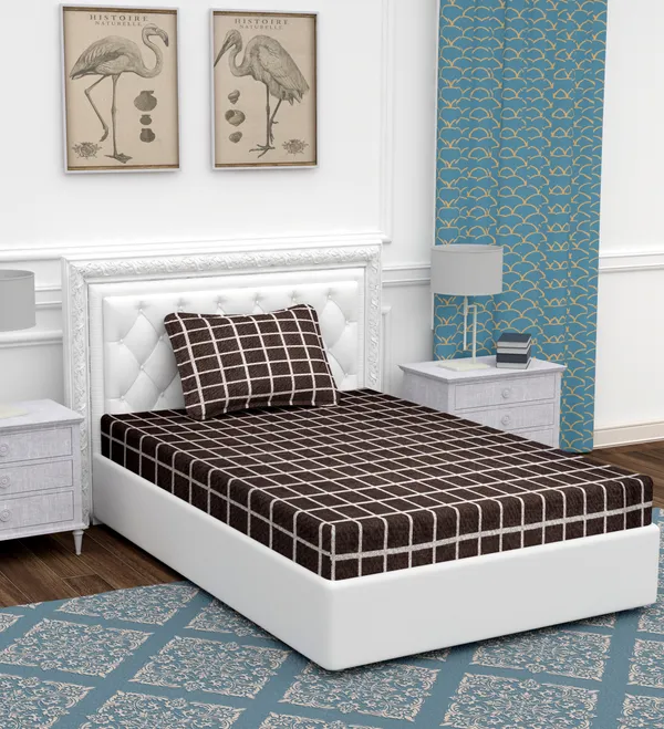 Brown_Check_Single_Microfiber_With_1_Single_Bedsheet_|_(60*90)_&_1_Pillow_Cover_(18*28)