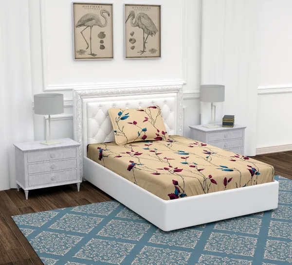 Crystal_Beige_Leaf_Single_Microfiber_With_1_Single_Bedsheet_|_(60*90)_&_1_Pillow_Cover_(18*28)