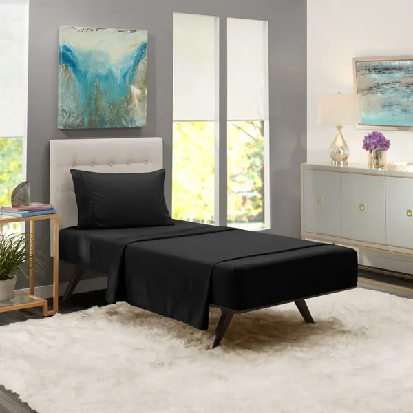 Black_Single_Solid_Fitted_Microfiber_With_1_Single_Bedsheet_|_(36*78)_&_1_Pillow_Cover_(18*28)