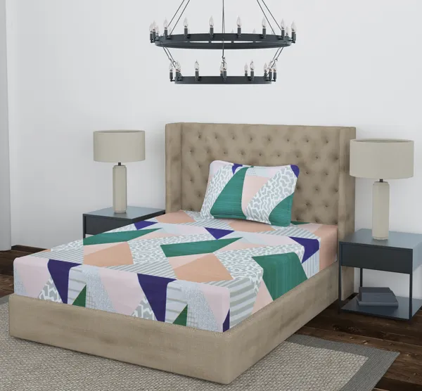 Green_Triangle_Single_Fitted_Microfiber_With_1_Single_Bedsheet_|_(36*78)_&_1_Pillow_Cover_(18*28)