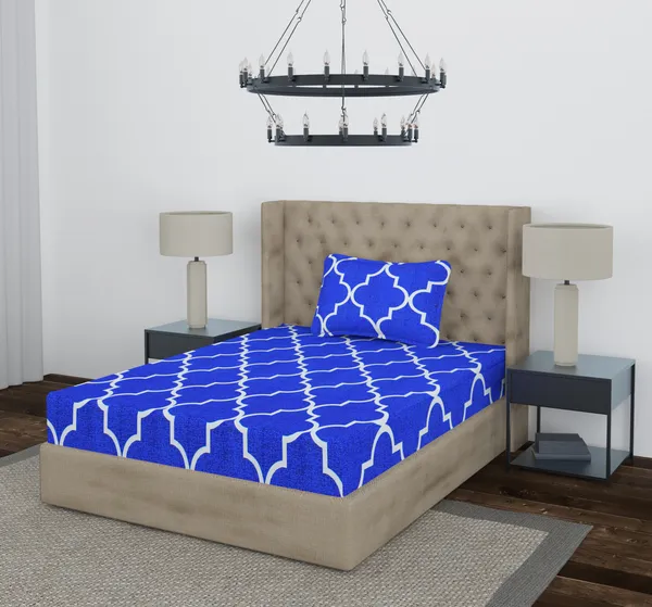 Blue_White_Line_Single_Fitted_Microfiber_With_1_Single_Bedsheet_|_(36*78)_&_1_Pillow_Cover_(18*28)