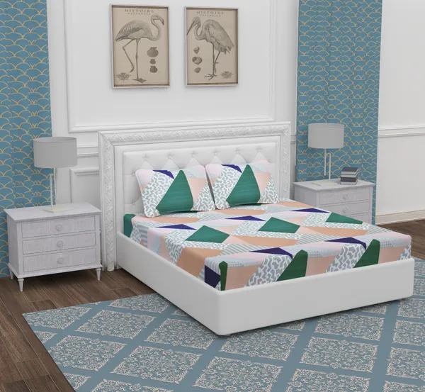 Green_Triangle_Microfiber_With_1_Double_Bedsheet_|_(90*95)_&_2_Pillow_Covers_(18*28)