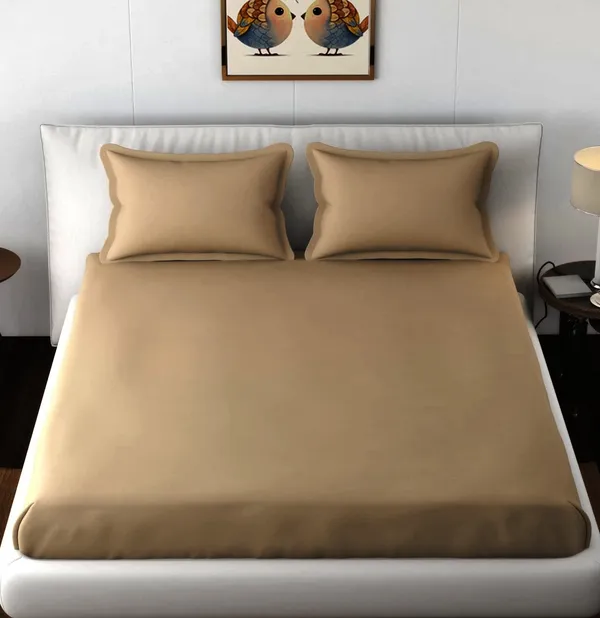 Beige_Microfiber_Solid_Fitted_With_1_Double_Bedsheet_|_(72*78)_&_2_Pillow_Covers_(18*28)