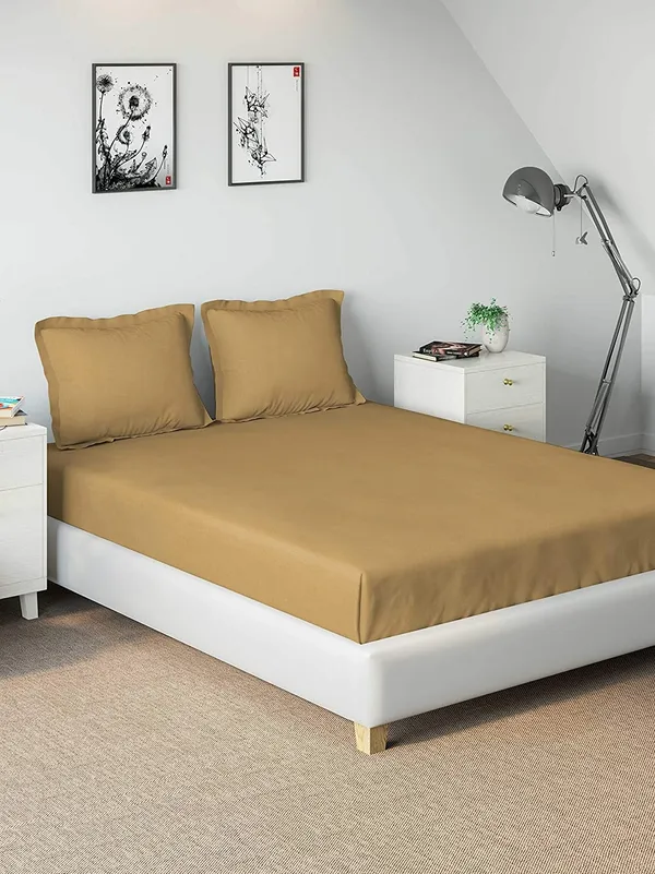 Beige_Microfiber_Solid_Fitted_With_1_Double_Bedsheet_|_(72*78)_&_2_Pillow_Covers_(18*28)
