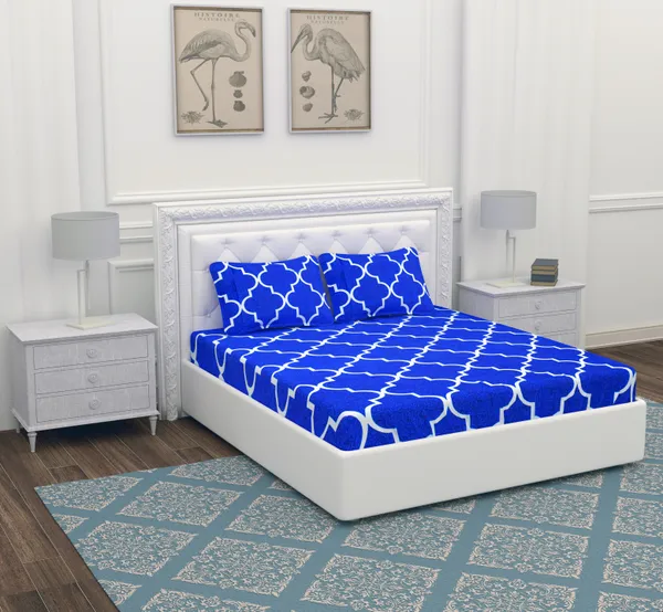 Blue_White_Line_Microfiber_With_1_Double_Bedsheet_|_(90*95)_&_2_Pillow_Covers_(18*28)