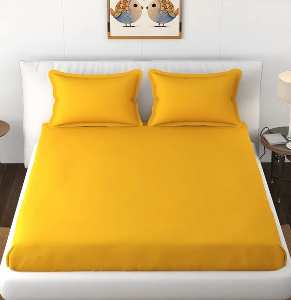 Yellow_Microfiber_Solid_Fitted_With_1_Double_Bedsheet_|_(72*78)_&_2_Pillow_Covers_(18*28)
