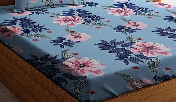 Aqua_Pink_Flower_Microfiber_With_1_Double_Bedsheet_|_(90*95)_&_2_Pillow_Covers_(18*28)