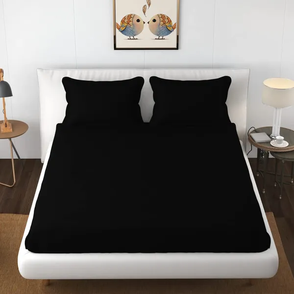 Black_Microfiber_Solid_Fitted_With_1_Double_Bedsheet_|_(72*78)_&_2_Pillow_Covers_(18*28)