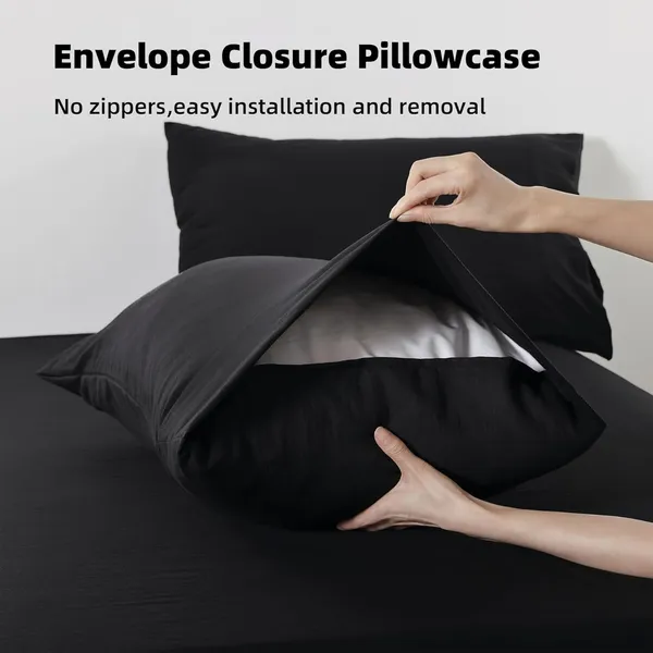 Black_Microfiber_Solid_Fitted_With_1_Double_Bedsheet_|_(72*78)_&_2_Pillow_Covers_(18*28)