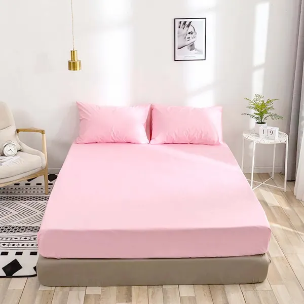 Rosepink_Microfiber_Solid_Fitted_With_1_Double_Bedsheet_|_(72*78)_&_2_Pillow_Covers_(18*28)