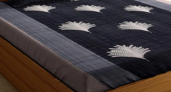 Black_Grey_Leaf_Microfiber_With_1_Double_Bedsheet_|_(90*95)_&_2_Pillow_Covers_(18*28)