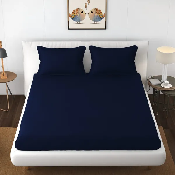 Navy_Microfiber_Solid_Fitted_With_1_Double_Bedsheet_|_(72*78)_&_2_Pillow_Covers_(18*28)
