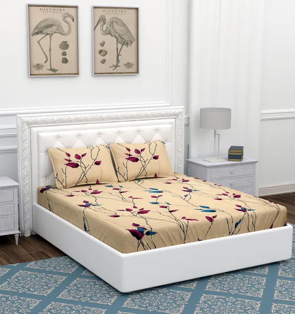 Crystal_Beige_Leaf_Microfiber_With_1_Double_Bedsheet_|_(90*90)_&_2_Pillow_Covers_(18*28)