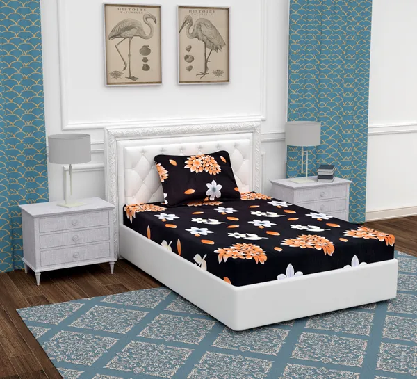 Brown_Orange_Flower_Single_Microfiber_With_1_Single_Bedsheet_|_(60*90)_&_1_Pillow_Cover_(18*28)
