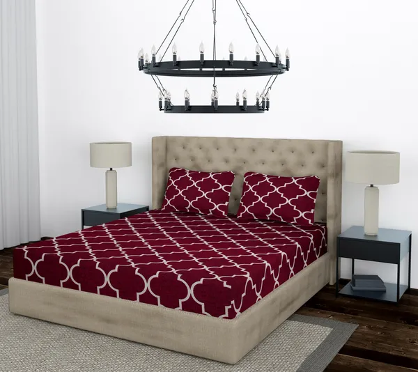 Maroon_White_Line_Fitted_Microfiber_With_1_Double_Bedsheet_|_(72*78)_&_2_Pillow_Covers_(18*28)