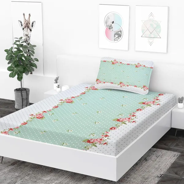 Green_Dot_Single_Fitted_Microfiber_With_1_Single_Bedsheet_|_(36*78)_&_1_Pillow_Cover_(18*28)