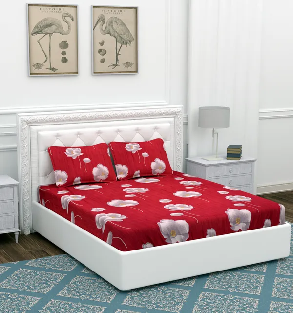 Crystal_Red_Flower_Microfiber_With_1_Double_Bedsheet_|_(90*90)_&_2_Pillow_Covers_(18*28)
