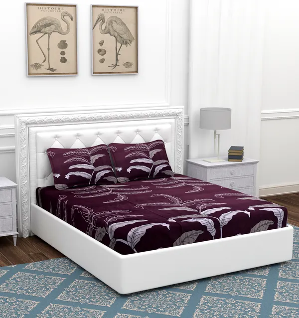 Crystal_Wine_Patta_Microfiber_With_1_Double_Bedsheet_|_(90*90)_&_2_Pillow_Covers_(18*28)