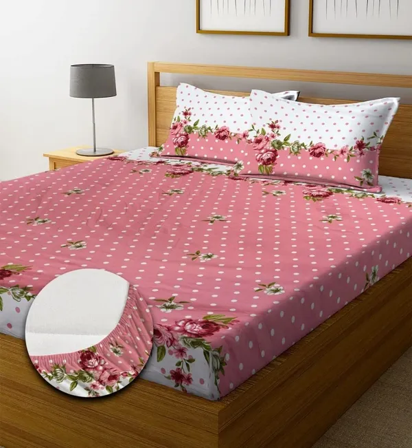 Pink_Dot_Fitted_Microfiber_With_1_Double_Bedsheet_|_(72*78)_&_2_Pillow_Covers_(18*28)
