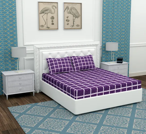Purple_Check_Microfiber_With_1_Double_Bedsheet_|_(90*95)_&_2_Pillow_Covers_(18*28)