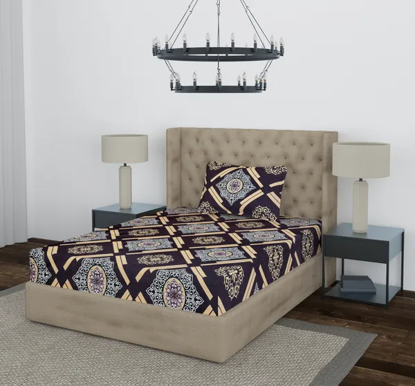 Brown_Golden_ASHLey_Single_Fitted_Microfiber_With_1_Single_Bedsheet_|_(36*78)_&_1_Pillow_Cover_(18*28)