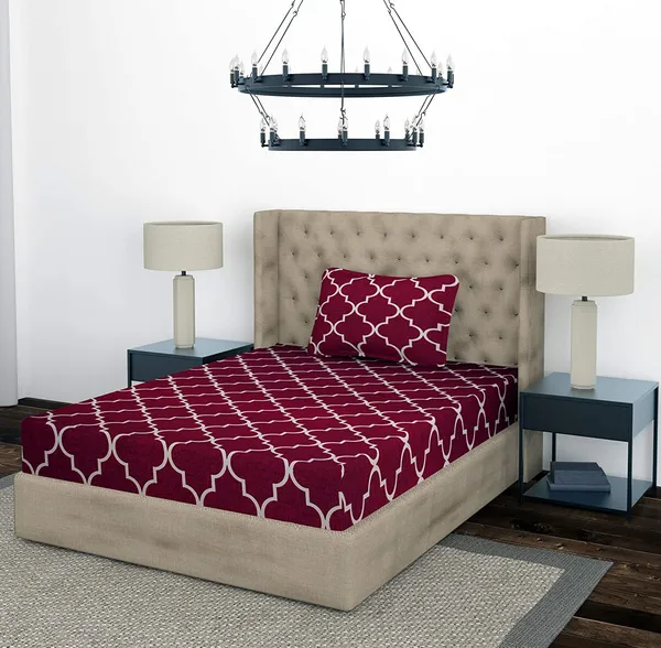 Maroon_White_Line_Single_Fitted_Microfiber_With_1_Single_Bedsheet_|_(36*78)_&_1_Pillow_Cover_(18*28)