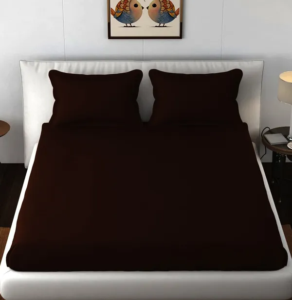 Dark_Brown_Microfiber_Solid_Fitted_With_1_Double_Bedsheet_|_(72*78)_&_2_Pillow_Covers_(18*28)