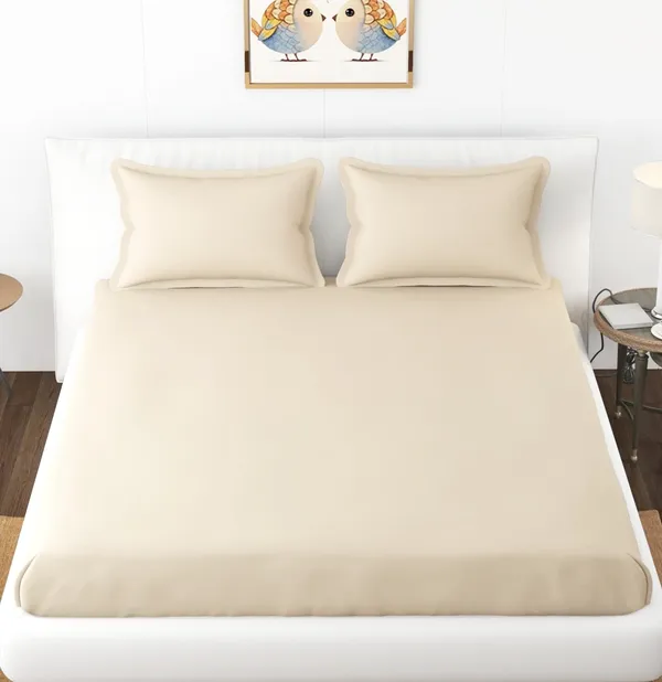 Ivory_Microfiber_Solid_Fitted_With_1_Double_Bedsheet_|_(72*78)_&_2_Pillow_Covers_(18*28)