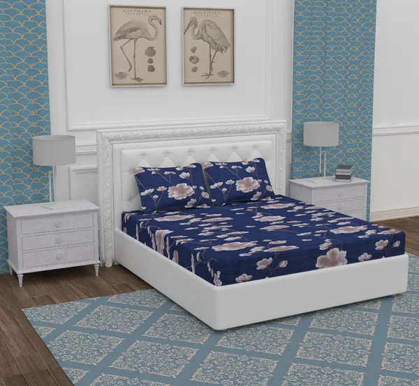 Blue_New_Flower_Microfiber_With_1_Double_Bedsheet_|_(90*95)_&_2_Pillow_Covers_(18*28)